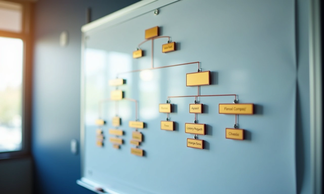 Multi-entity corporate structure diagram on whiteboard