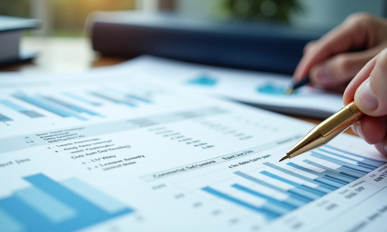 Commercial mortgage financial analysis on executive desk