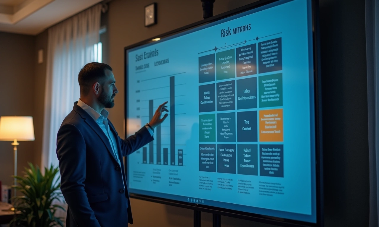 Risk matrix analysis on executive presentation screen