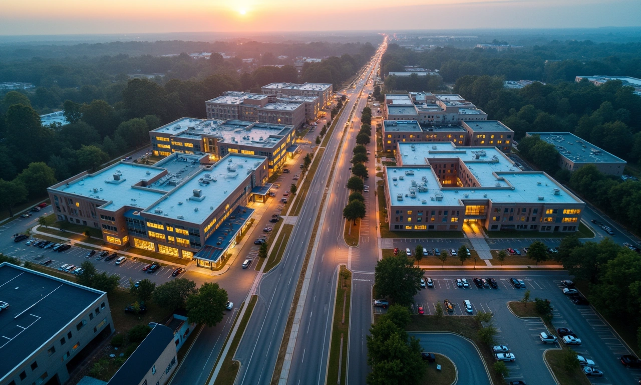 Crabapple Road commercial corridor aerial drone view
