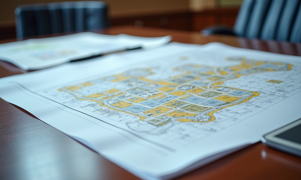 Zoning survey documents on institutional conference table
